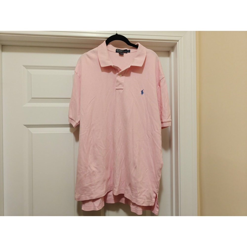 Polo Ralph Lauren Mens XL Pink Short Sleeve Cotton Pique Polo Shirt Blue Pony